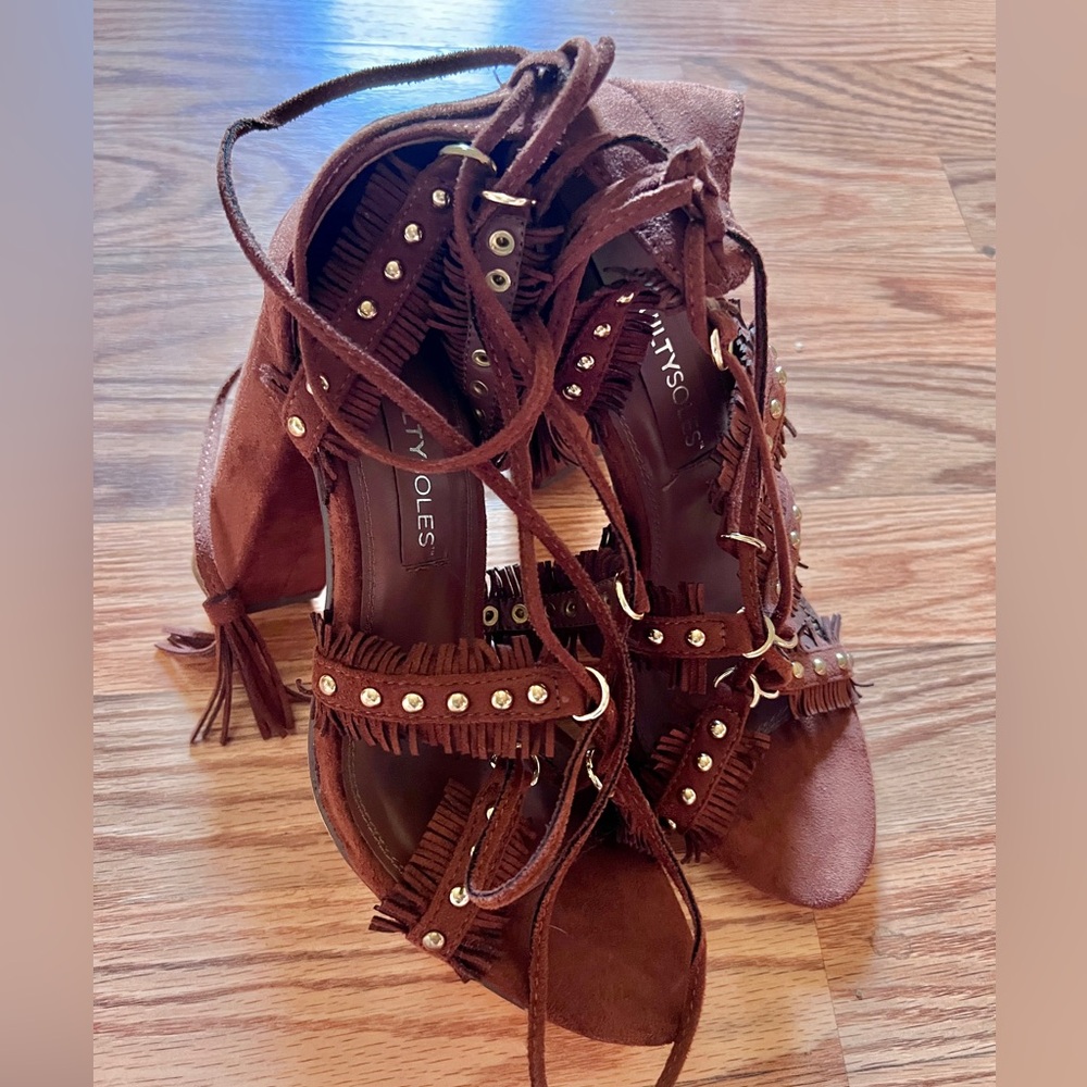 Suede Fringe Heeled Sandals